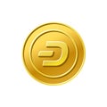 Dash crypto currency. Golden dash coin icon