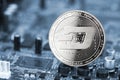 Dash crypto currency silver coin mining computer background