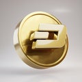 Dash cryptocurrency coin. Gold 3d rendered coin isolated on white background