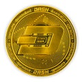 Dash cryptocurrency coin on a white isolated background, golden coin and symbol Royalty Free Stock Photo