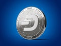Dash cryptocurrency concept coin with new, 2019 updated logo. Isolated on blue background. 3D rendering Royalty Free Stock Photo