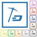 Dash cryptocurrency mining with treasure flat framed icons