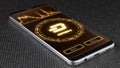 Dash cryptocurrency symbol on mobile app screen. 3D illustration