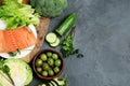 Dash flexitarian mediterranean diet on dark background Royalty Free Stock Photo