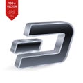 Dash symbol. 3D isometric Silver Dash Sign. Digital currency. Cryptocurrency. Vector illustration.