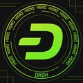 Dash vector symbol with cryptocurrency themed background design.