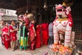 Dashain blessings queue, Durbar Square, Kathmandu, Nepal. Royalty Free Stock Photo