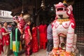 Dashain blessings queue, Durbar Square, Kathmandu, Nepal. Royalty Free Stock Photo