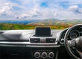 Dashboard car inside with landscape view.Travel and transportation concept