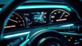 Dashboard of a car is lit up with neon lights Royalty Free Stock Photo