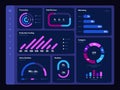 Dashboard dark theme. Web site dashboard admin panel with dark graphs charts diagrams and statistics infographic elements