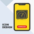 dashboard, device, speed, test, internet Glyph Icon in Mobile for Download Page. Yellow Background