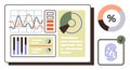 Data Dashboard with Charts, Fingerprint Authentication, and Pie Graph for Analytics Royalty Free Stock Photo