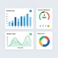 Top left features a bar chart for monthly sales with varying Royalty Free Stock Photo