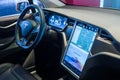 The dashboard of a full-sized, all-electric, luxury, crossover SUV Tesla Model X. Royalty Free Stock Photo