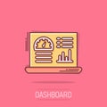 Dashboard icon in comic style. Finance analyzer cartoon vector illustration on white isolated background. Performance algorithm Royalty Free Stock Photo