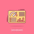 Dashboard icon in comic style. Finance analyzer cartoon vector illustration on white isolated background. Performance algorithm Royalty Free Stock Photo