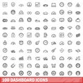 100 dashboard icons set, outline style Royalty Free Stock Photo