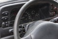 Dashboard with indicators of speed, mileage and steering wheel Royalty Free Stock Photo