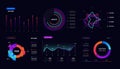 Dashboard infographic interface. Data visualization pie charts, workflow, finance diagrams, UI UX elements. Vector Royalty Free Stock Photo