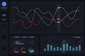 Dashboard infographic template with modern design annual statistics graphs. Pie charts, workflow, UI elements. Vector EPS 10 Royalty Free Stock Photo