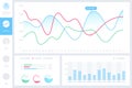 Dashboard infographic template with modern design annual statistics graphs. Pie charts, workflow, UI elements. Vector EPS 10 Royalty Free Stock Photo