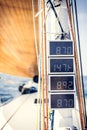 Dashboard instruments on a yacht.