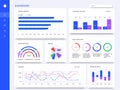 Dashboard interface. Admin panel statistic diagrams cards, web page data charts and graphic UI screen diagrams vector Royalty Free Stock Photo