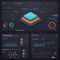 Dashboard interface featuring multiple data visualizations. Central 3D layered chart i Royalty Free Stock Photo