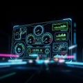 Dashboard interface featuring vibrant neon graphics on a dark Royalty Free Stock Photo
