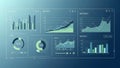 Dashboard interface with multiple data visualization charts on a gradient blue Royalty Free Stock Photo