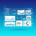 Dashboard interface with multiple data visualizations on a digital Royalty Free Stock Photo