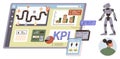 Dashboard with KPI Metrics, Robot, and Profiles Displaying Data Analytics and Automation Processes Royalty Free Stock Photo