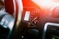 Dashboard in a modern car. New technologies. Modern car design. Speedometer and tachometer Royalty Free Stock Photo