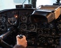 Dashboard of the old Soviet turboprop aircraft AN-24.  The aircraft out of production in 1979. Royalty Free Stock Photo