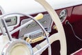 Dashboard of a retro car Volga. Exhibition of retro cars.