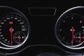 Dashboard with round speedometer in luxury sport car interior, vehicle background photo