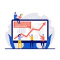 Dashboard service, online reporting mechanism, key performance indicators concept with tiny character. Office workers analyze Royalty Free Stock Photo