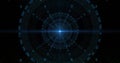 Dashboard showing interface in dark background, with glowing blue hub, numeric rings and grid lines Royalty Free Stock Photo
