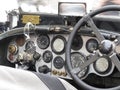 Dashboard and steering wheel in interior of british classic sport car isolated on white background Royalty Free Stock Photo