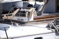 Dashboard and steering wheel of modern yacht