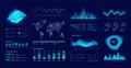 Dashboard UI. Futuristic data panel with user interface elements, diagrams and charts. Vector data analytic and Royalty Free Stock Photo