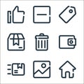 dashboard ui line icons. linear set. quality vector line set such as homepage, picture, send, wallet, delete, shipment, price tag Royalty Free Stock Photo