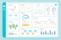 Dashboard UI. Simple data software, chart and HUD diagrams, admin panels. Modern financial application interface template vector Royalty Free Stock Photo