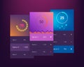 Dashboard UI and UX Kit. Bar chart and line graph designs. Different infographic elements. Dark background