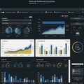 Dashboard user interface showcasing various data visualizations. Includes pie charts, Royalty Free Stock Photo