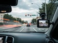 Dashboard view of a car with a dashcam Royalty Free Stock Photo