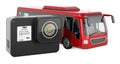 Dashcam DVR with bus. 3D rendering