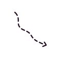 Dashed curve with cursor showing route. Wavy dot line with arrow pointing direction. Doodle way pointer guides path Royalty Free Stock Photo