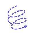 Dashed curve with loops showing route. Twisted dot line with cursor pointing direction. Abstract arrow sign, pointer Royalty Free Stock Photo